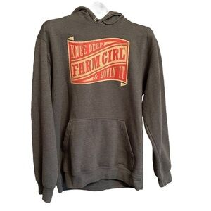 Knee Deep Farm Girl & Lovin It - Fleece Lined Pullover Hoodie Sweater Size Small